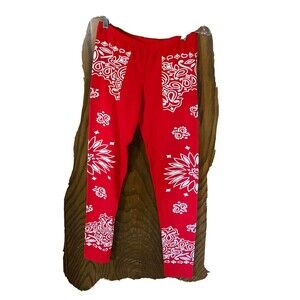 small floral red/white black scale leggings cotton/spandex machine washable